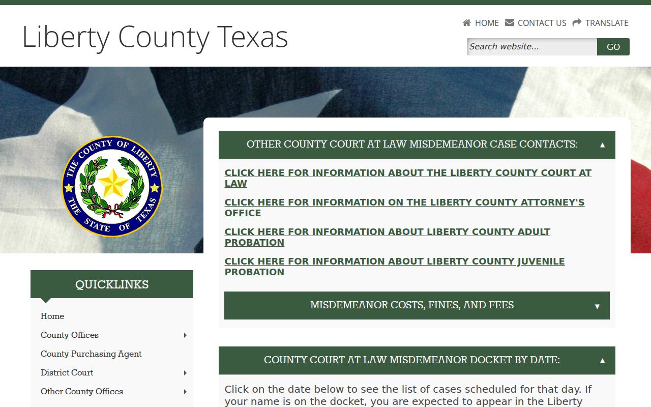 Liberty County criminal docket court page