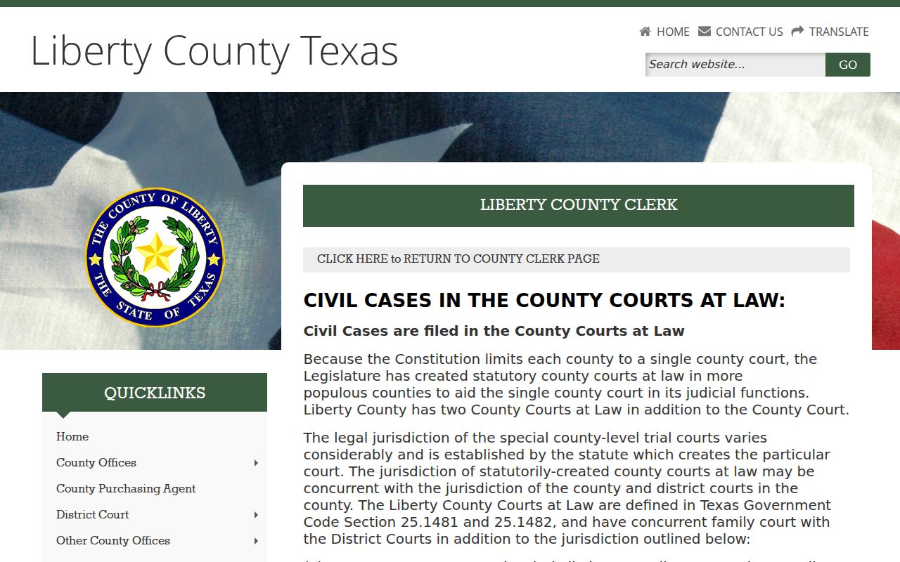 Liberty County civil docket County Clerk page
