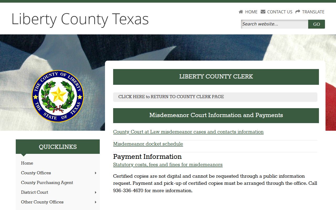 Liberty County docket County Clerk misdemeanor page