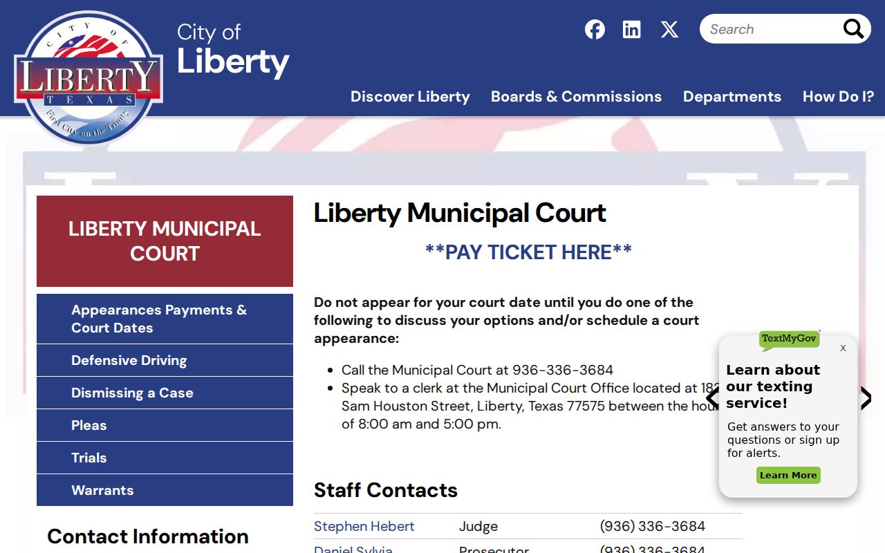 Liberty County traffic tickets Liberty Municipal Court