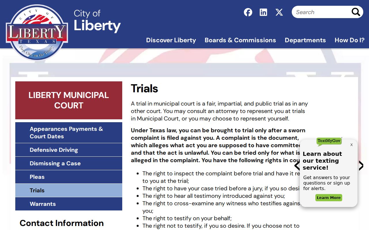 Liberty County traffic tickets municipal trial rules