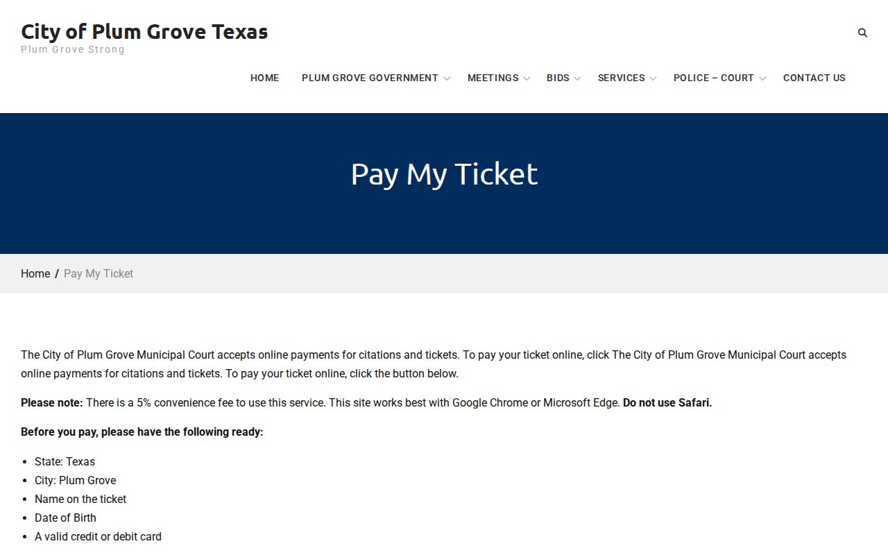 Plum Grove court docket ticket payment page