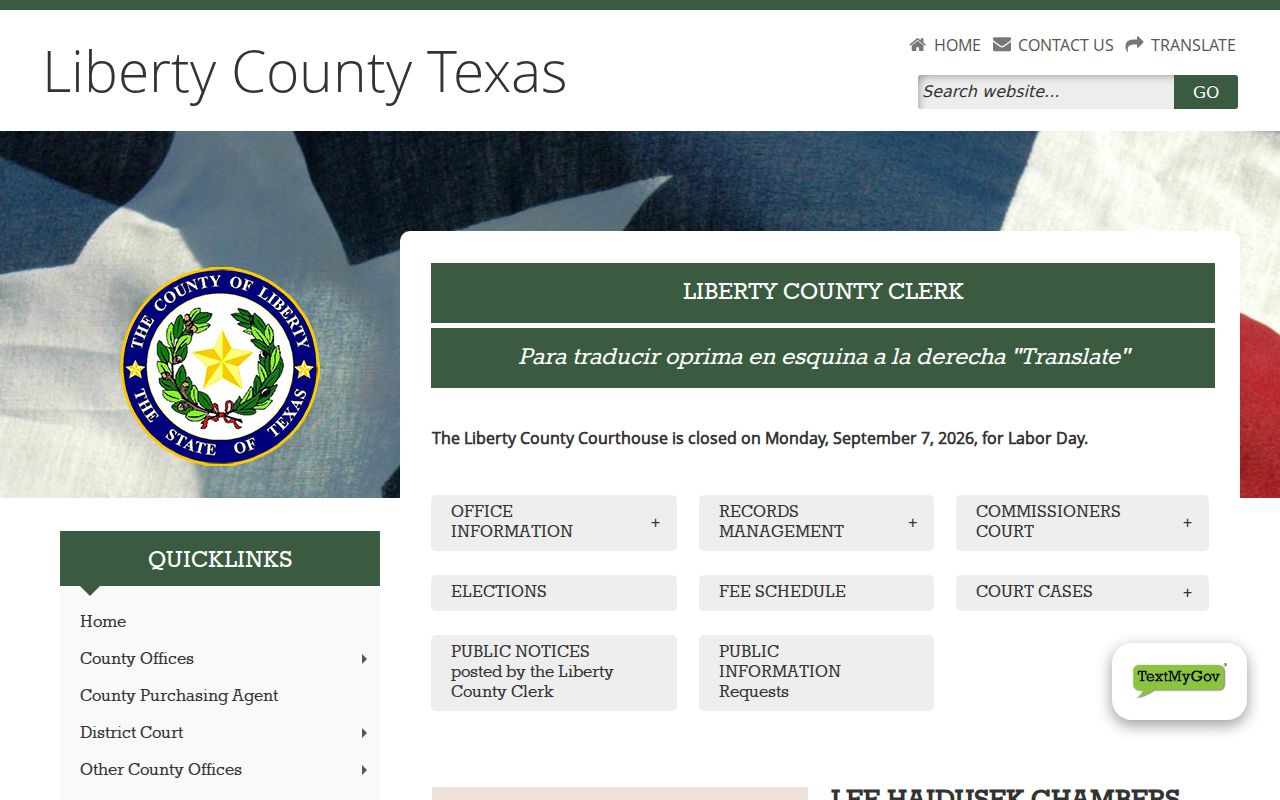 Liberty County court docket County Clerk page