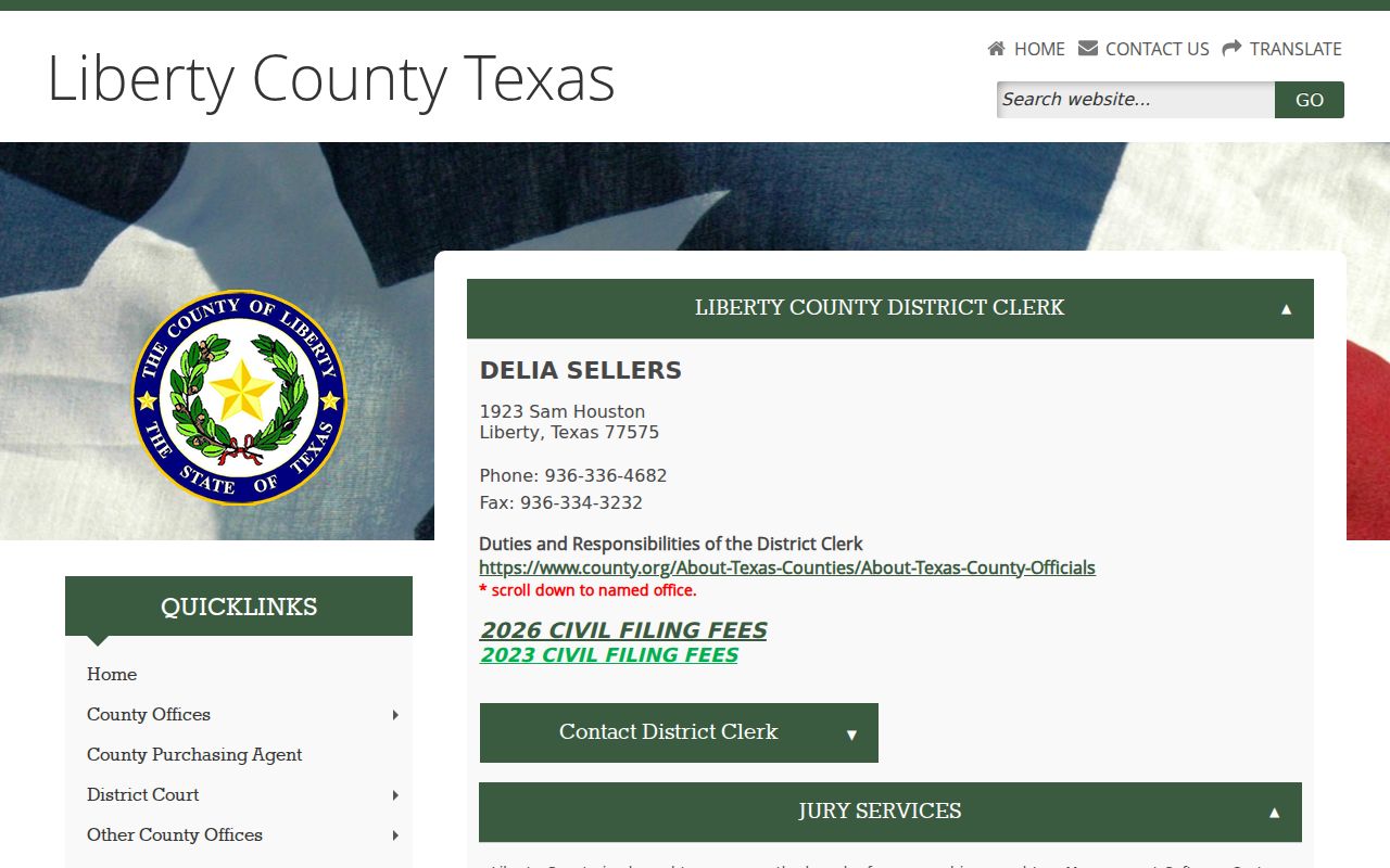 Liberty County court docket District Clerk page